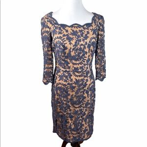 Tadashi Shoji Lace Dress Navy Blue Nude 10